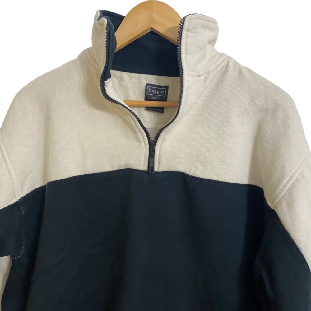 Haggar Gold Golf Half Zip Pullover Sweatshirt Black Cream Two Tone Men’s Large - Picture 2 of 5